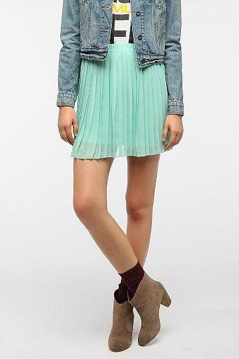 Sparkle   Fade Pleated Chiffon Miniskirt   Olive   S